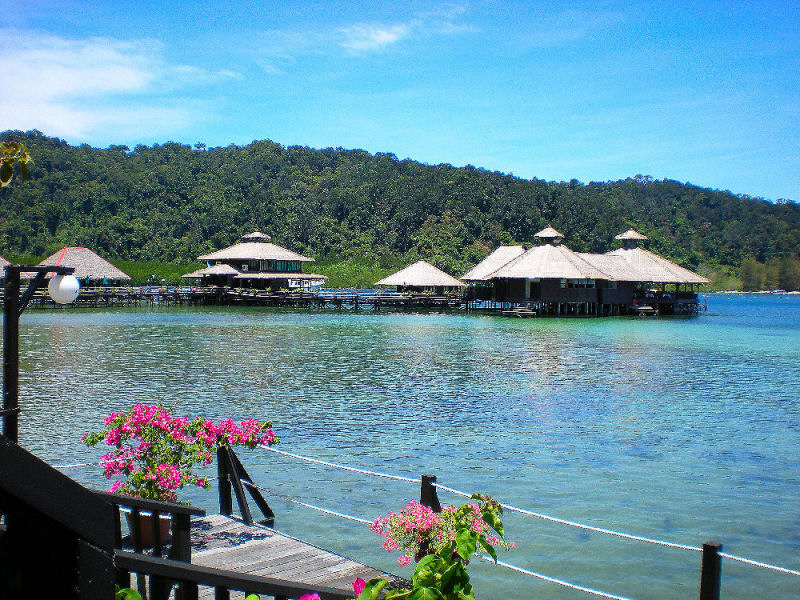 Stilted water bungalows in Borneo