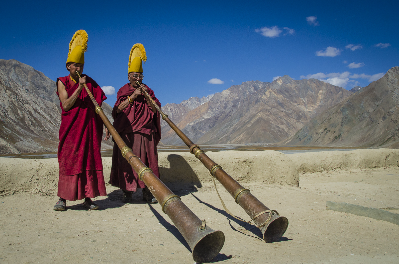 Monks with trumpets, Ladakh