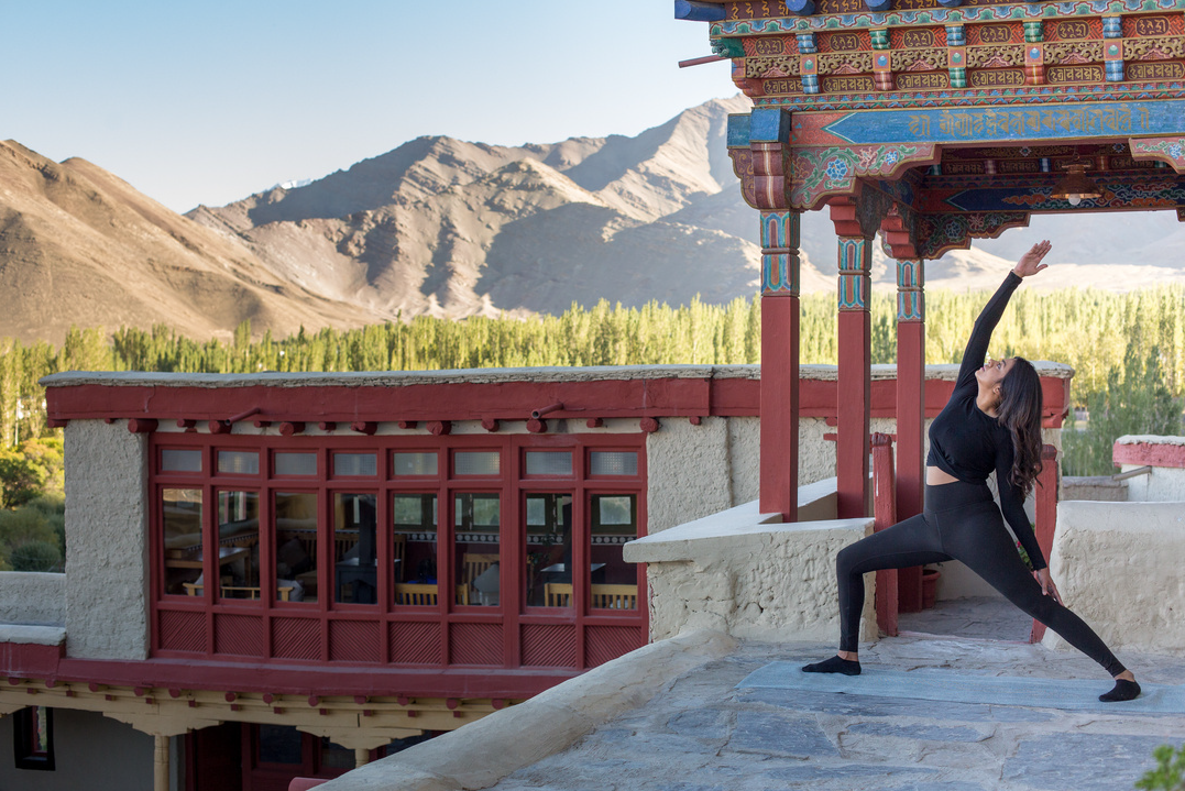 Yoga on the palace balcony